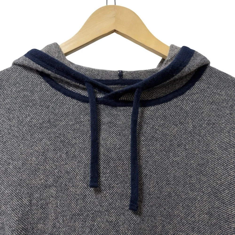 J Crew Mens Tipped Cashmere Hoodie Sweater Size XXL Navy Blue Birds-Eye Luxury